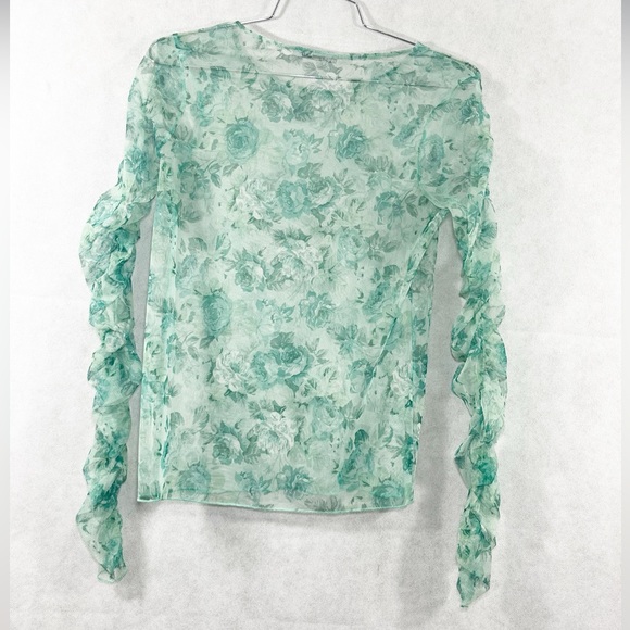 Zara Sheer Floral Ruched Sleeve Tulle Top - Picture 6 of 8